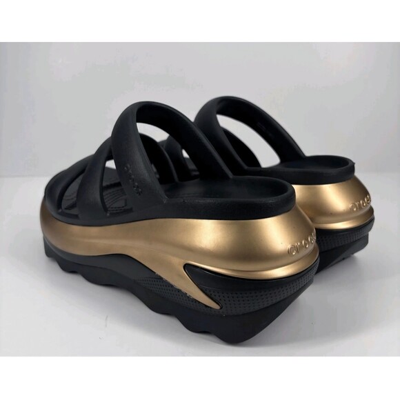 Crocs Mega Crush Triple Strap Men’s 7 / Women’s 9 Metallic Black/Gold Sandals - Picture 3 of 9